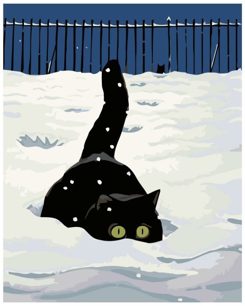 Черный котенок в сугробе