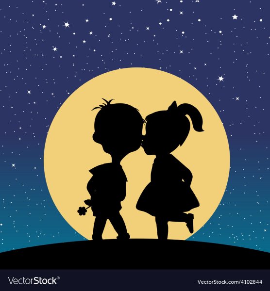 Силуэт мальчик целует девочку