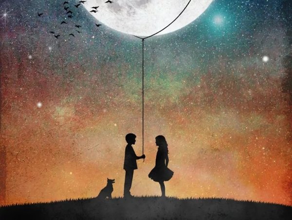 Иллюстрация пара на фоне космоса