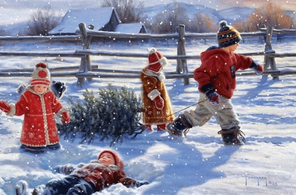 Анимация зимние забавы детей