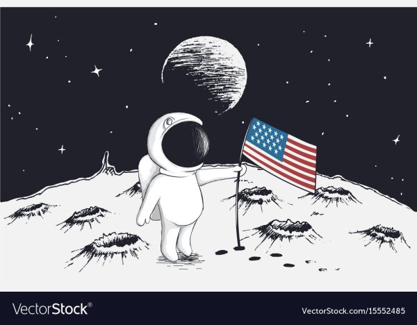 Космонавт и американский флаг на Луне