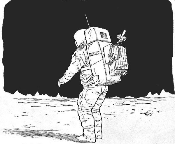 Космонавт на Луне со спины