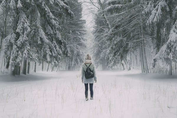 Человек в лесу зимой
