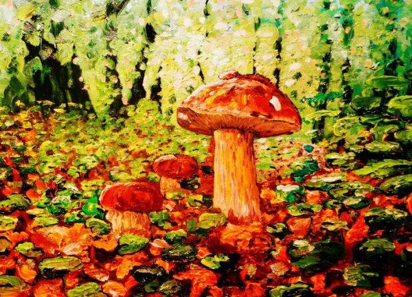 Грибной лес живопись