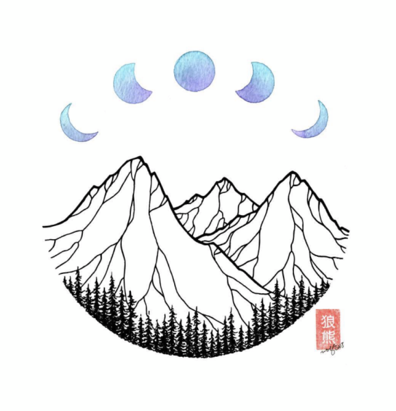 Луна и горы эскиз тату