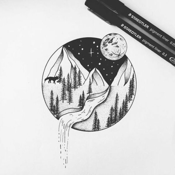 Рисунки гелевой ручкой в скетчбуке