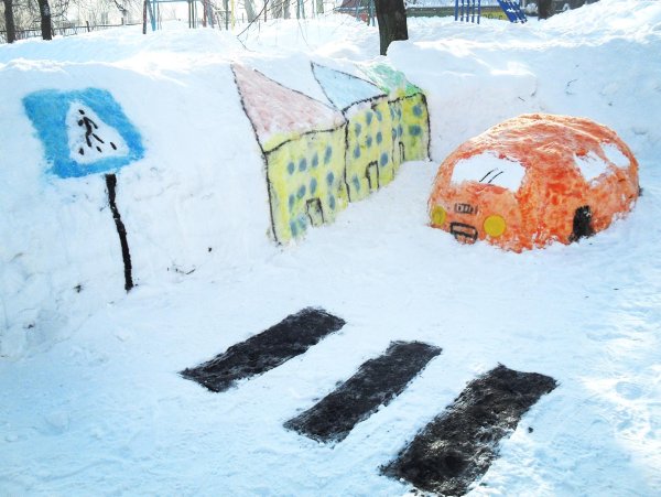 Снежные постройки по ПДД В детском саду