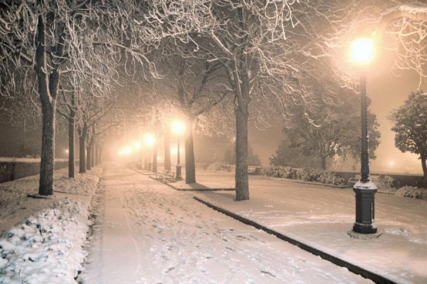 Зимняя улица с фонарями