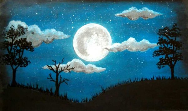 Лунный пейзаж гуашью