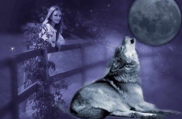 Девушка волк воет на луну