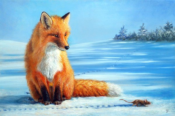 Зимний пейзаж с лисой