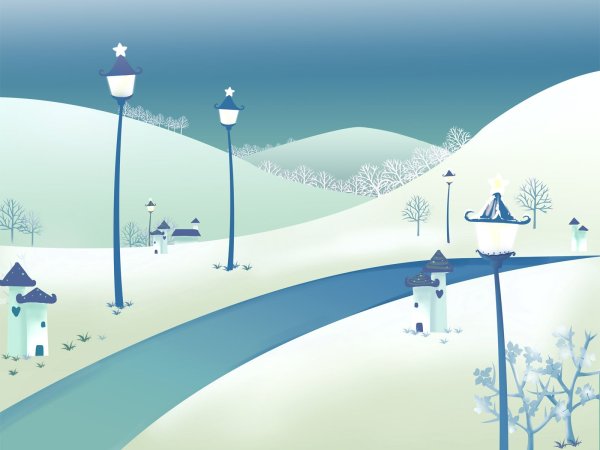 Зимний город мультяшный