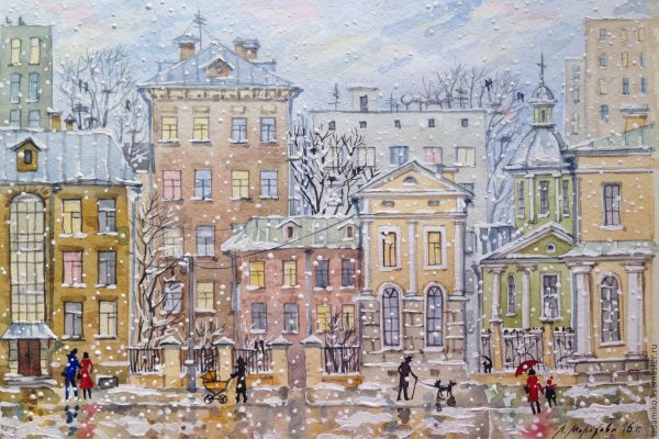 Зима в городе живопись