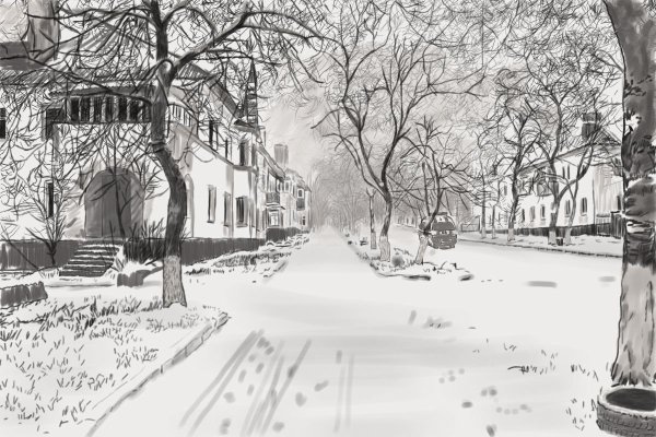 Городской зимний пейзаж Графика