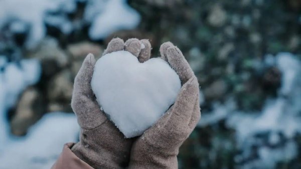 Сердце из снега в руках серые руками