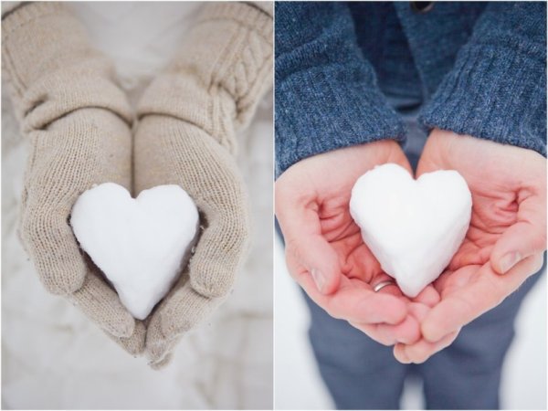 Сердечко из снега в руках