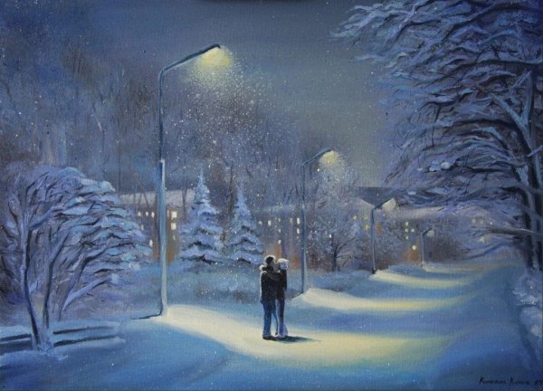 Снег идет живопись