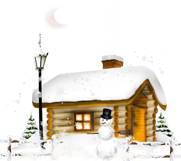 Зимний домик на белом фоне