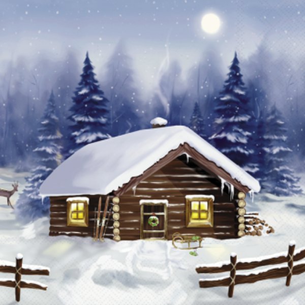 Зимний пейзаж с избушкой