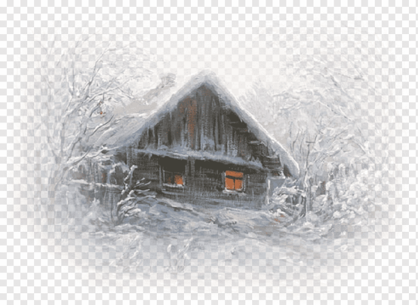 Заснеженные домики на белом фоне