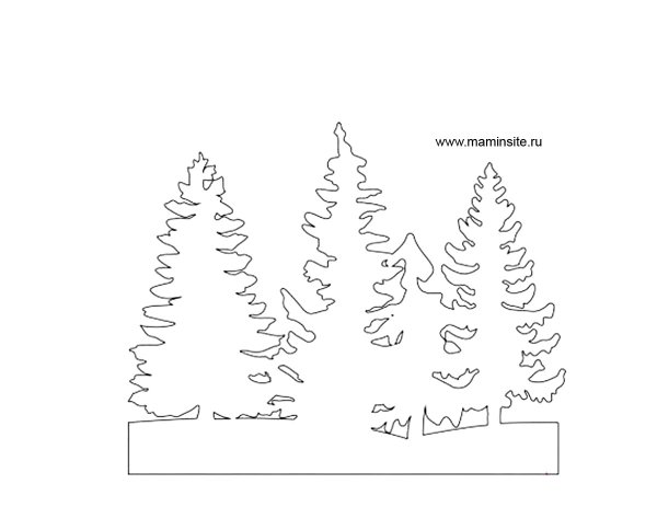 Вытынанки елки в лесу