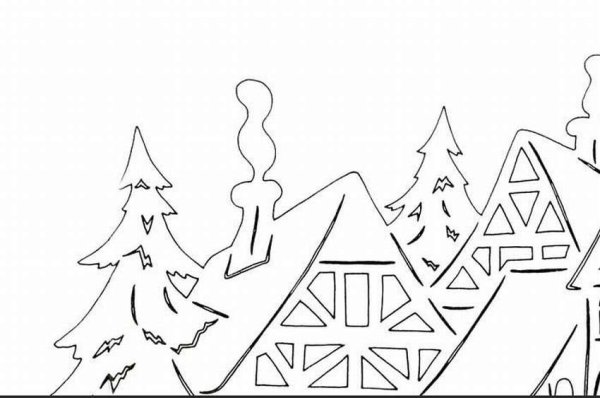 Вырезки новогодние на окна домики