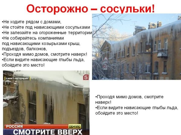 Осторожно сосульки памятка