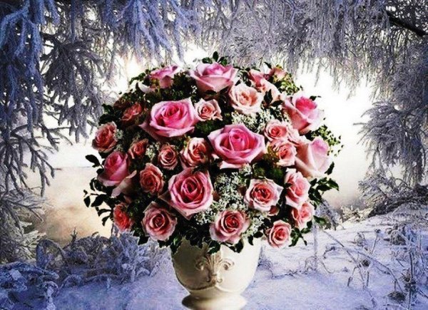 Букет цветов на снегу