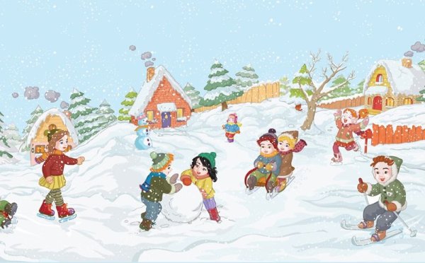 Раскраска Зимние забавы детей распечатать или скачать