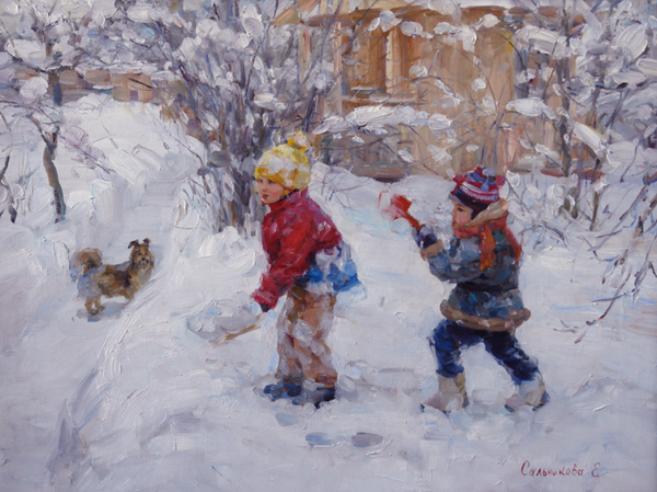 Елена Сальникова художник зима дети