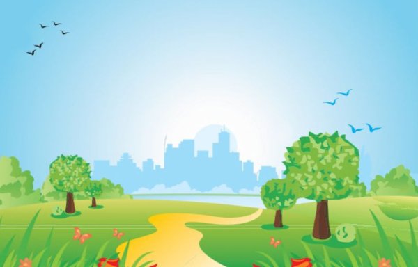 Летний парк мультяшный