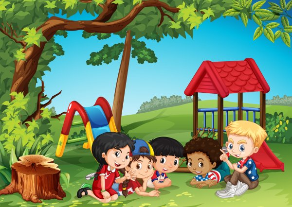 Дети на площадке мультяшные
