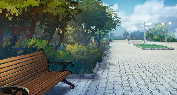 Парк со скамейкой аниме