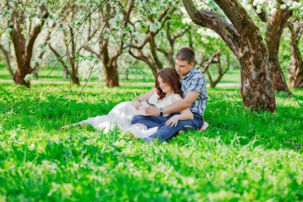 Фотосессия беременных в яблоневом саду