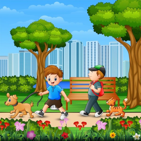 Мальчик гуляет в парке