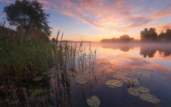 Рассвет на озере весной