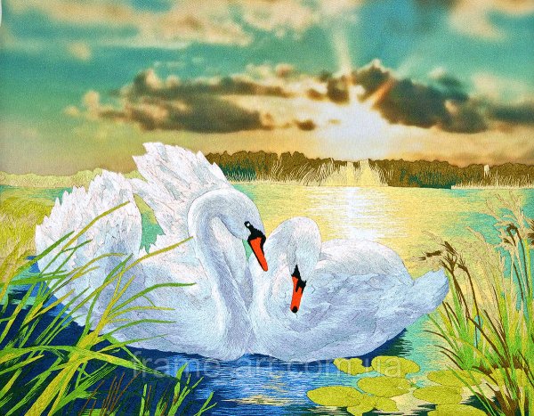 Картина лебеди на озере