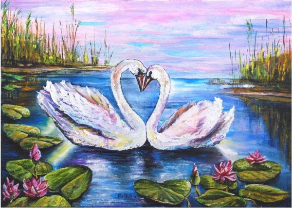Лебеди на озере рисунок
