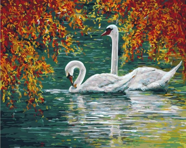 Пейзажи с лебедями маслом