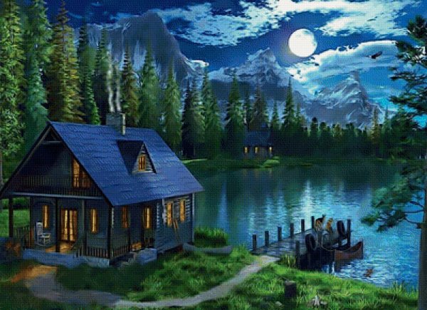 Доминик Дэвисон ночное озеро в лесу 1500 элементов