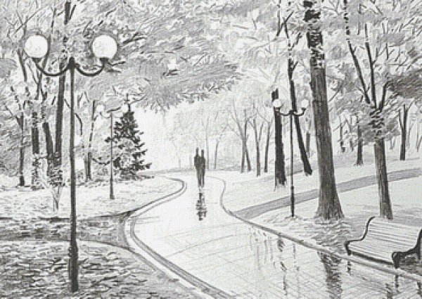 Пейзаж парка карандашом