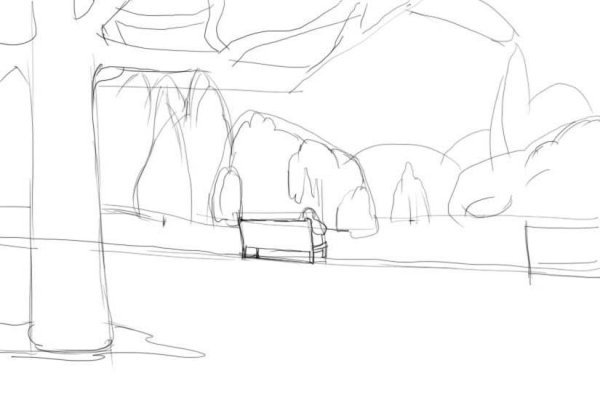 Пейзаж парка карандашом