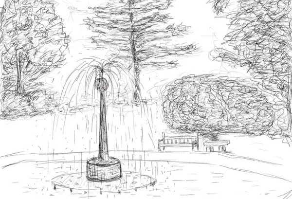 Парковый пейзаж карандашом