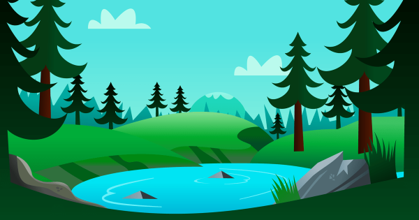 Мультяшный лес с озером