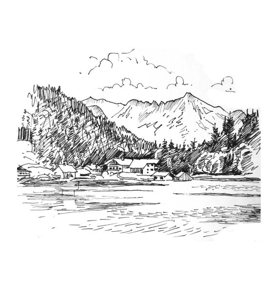 Горный пейзаж карандашом