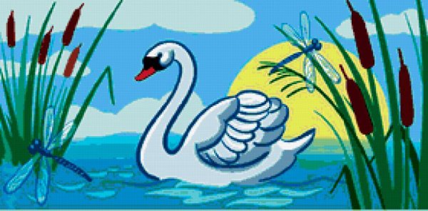 Рисуем лебедей на озере