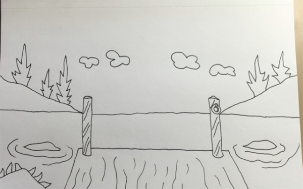 Нарисовать озеро карандашом