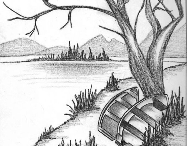 Пейзаж карандашом легкий