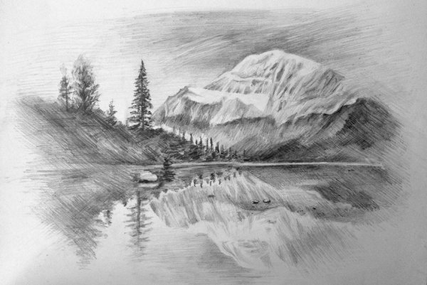 Картина карандашом горный пейзаж