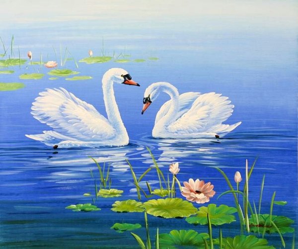 Пейзаж с лебедями